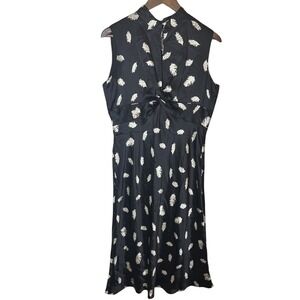 Ice Black Midi Dress with Cream Leaf Print